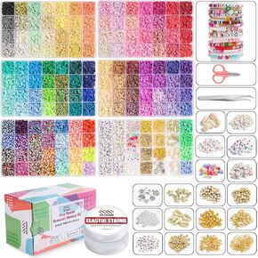 XKDOUS 21600 PCS CLAY BEADS MANETELT MOKET ، 144 COLORT 6 صناديق البوليمر Heishi Clay Beads لصنع المجوهرات ، حبات مستديرة مسطحة مع حبات رسائل ، هدايا سلسلة مرنة للأطفال الذين تتراوح أعمارهم بين 6+