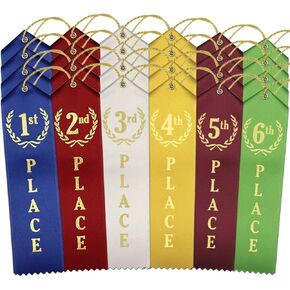 أشرطة جائزة Ribbonsnow 1st - 6th Place Award - 72 Total Ribbons - 12 Place مع بطاقة وسلسلة