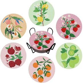 6 PCS 5D Diamond Painting Coasters مجموعات مع حامل ، وقوادف فنية من الماس ، المقدمة للمشروبات القهوة ، والرسم الماسي مجموعة صغيرة للمبتدئين البالغين DIY هدايا الحرفية المنزلية (كوكتيل)