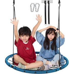 Vevor Spider Web Saucer Swing ، تقلبات مستديرة 40 بوصة للأطفال في الهواء الطلق ، 750 رطلاً في الأرجوحة ، أرجوحة شجرة الصحن ، مقعد مستقر الحبل المنسوج مع الأشرطة الشجرة والحبال المتعددة القابلة للتعديل