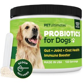 Pet Ultimates Probiotics for Dogs – 22-Species Dog Probiotics for Dog Digestive Support & Dog Antibiotics Recovery – Skin and Coat Supplement for Dogs Enhances Vitality – Dog Health Supplies (137 gr)