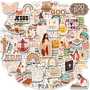 200pcs ملصقات يسوع المسيحية ، ملصقات آية الكتاب المقدس الملهمة لزجاجات المياه ملصقات الإيمان الديني بوهو لجهاز كمبيوتر محمول من سجلات اليومية ، الهدايا المسيحية.
