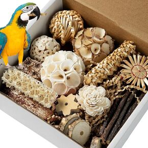 Natural Bird Toys Chew Shredding Foraging Toy Box for Parakeet Parrot Conures Budgie Lovebird Small to Medium Birds Playground