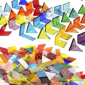 Lanyani 410 Large Transparent Stained Glass Mosaic Tiles, Vibrant Mixed Shapes for Art & Crafts, Cathedral Colorful Glass Pieces, 1.2 Pounds in Kuwait
