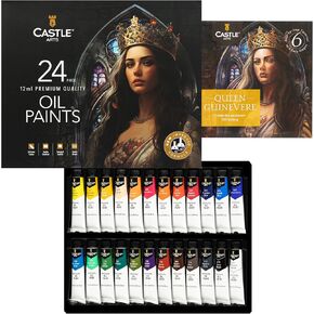 Castle Art Supplies 24 × 12ml مجموعة الطلاء الزيت | مجموعة قيمة رائعة للفنانين البالغين والمبتدئين والمتقدم | مجموعة متنوعة نابضة بالحياة من الألوان السلسة لاستخدام | في مربع العرض التقديمي المثير للإعجاب مع البرنامج التعليمي (جديد)