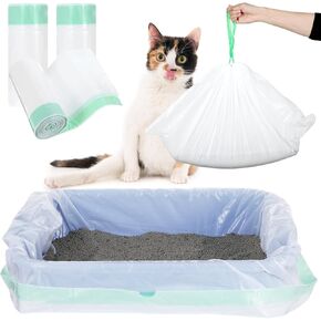 50 Pcs Cat Litter Box Liners, Tear Resistant Heavy Duty Cat Litter Bags with Drawstring, Pre-Separated for Easy Access, Easy Cleanup