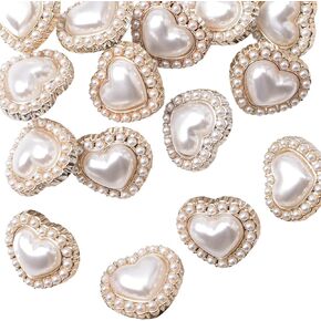 50pcs Faux Pearl Buttons, Heart Shaped Retro Vintage Craft Buttons for DIY Decoration, 19mm