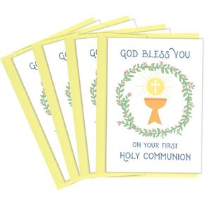 تعبيرات Tiny First Compleion Geting Cards - 4 Pack Delive 1st Holy Compleion Cards for Boys & Girls ، تشمل مطابقة الأظرف