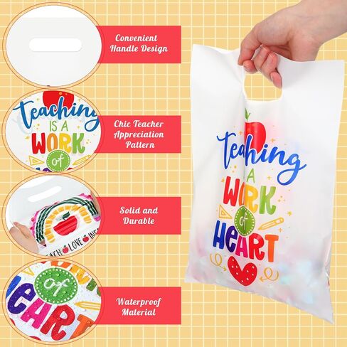 Locmeo 100 Pieces Plastic Teacher Appreciation Gift Bags Bulk 9'' x 12'' Thank You Teacher Party Favors Bags Teacher Ever Treat Bags Merchandise Bags for Teacher Appreciation Party Supplies Decor in Saudi Arabia