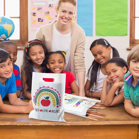 Locmeo 100 Pieces Plastic Teacher Appreciation Gift Bags Bulk 9'' x 12'' Thank You Teacher Party Favors Bags Teacher Ever Treat Bags Merchandise Bags for Teacher Appreciation Party Supplies Decor in Saudi Arabia