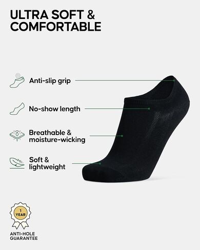 DANISH ENDURANCE 6-pack No Show Bamboo Viscose Socks, No Slip, Women & Men in Kuwait