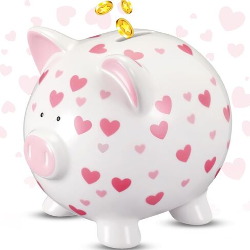 Ceramic Piggy Bank Mini Cute Money Saving Bank Porcelain Decor Coin Box Little Decoration Pig Money Container Special Birthday Christmas New Year Gift(Heart) in Saudi Arabia