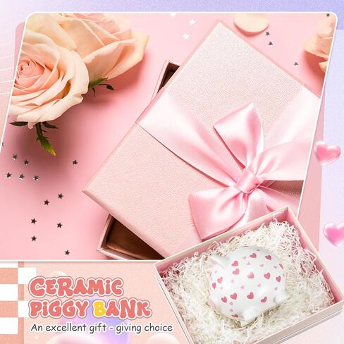 Ceramic Piggy Bank Mini Cute Money Saving Bank Porcelain Decor Coin Box Little Decoration Pig Money Container Special Birthday Christmas New Year Gift(Heart) in Saudi Arabia