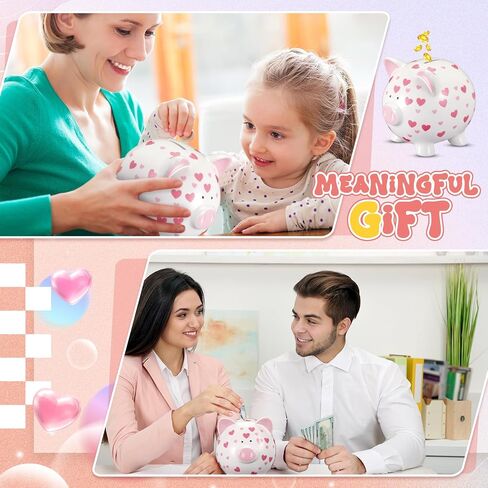 Ceramic Piggy Bank Mini Cute Money Saving Bank Porcelain Decor Coin Box Little Decoration Pig Money Container Special Birthday Christmas New Year Gift(Heart) in Saudi Arabia