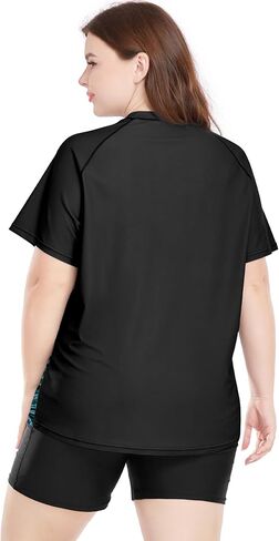 Davena Women's Plus Size 2 Piece Rash Guard Short Sleeve Swimsuit with Boyshorts Swim Shirt UPF 50+ in Kuwait