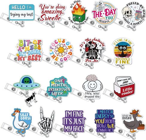 Geyoga 18 Pcs Funny Nurse Badge Reel Cute Retractable Nurse Badge Reel Holder ID Clips for Doctor Student Men Women Office Nurses Lanyard Supplies Accessories Bulk Gifts(Funny Style) in Saudi Arabia