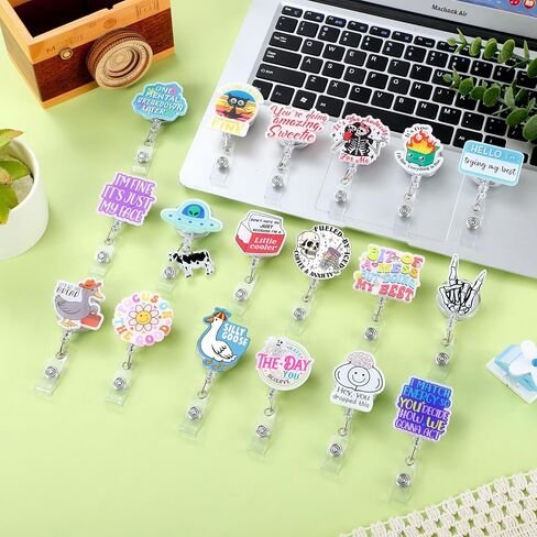 Geyoga 18 Pcs Funny Nurse Badge Reel Cute Retractable Nurse Badge Reel Holder ID Clips for Doctor Student Men Women Office Nurses Lanyard Supplies Accessories Bulk Gifts(Funny Style) in Saudi Arabia
