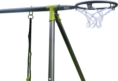 Metal Swing Set Six Function Swingset with Basketball Hoop,Net,Mini Slide,Canvas Saucer Seat for Backyard,Kids Ages 3+,440lbs Capacity,Green and Blue in Saudi Arabia