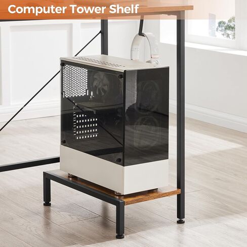 Modern L-Shaped Computer Desk with Monitor Stand | 66" Corner Home Office Desk with Storage Shelves | Spacious Workstation for Gaming & Work, Rustic Brown in Saudi Arabia