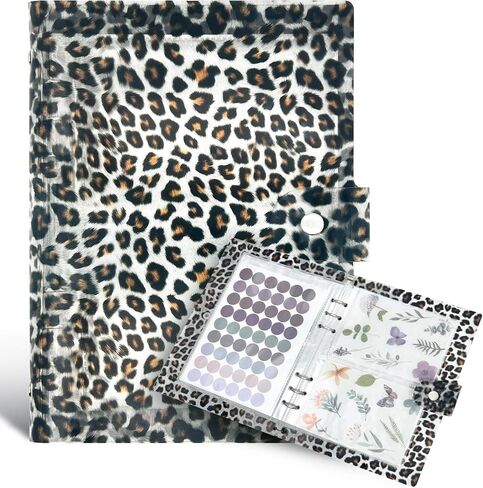 Sticker Organizer Binder Reusable Storage Book Collecting Album A5 Keeper Notebook with 20 Sheets Pocket Page (Leopard print) in Saudi Arabia