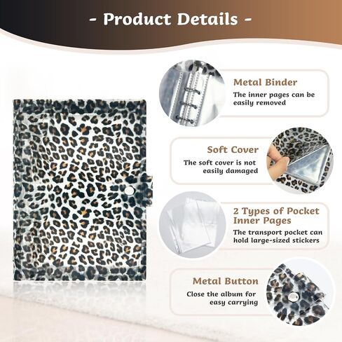 Sticker Organizer Binder Reusable Storage Book Collecting Album A5 Keeper Notebook with 20 Sheets Pocket Page (Leopard print) in Saudi Arabia