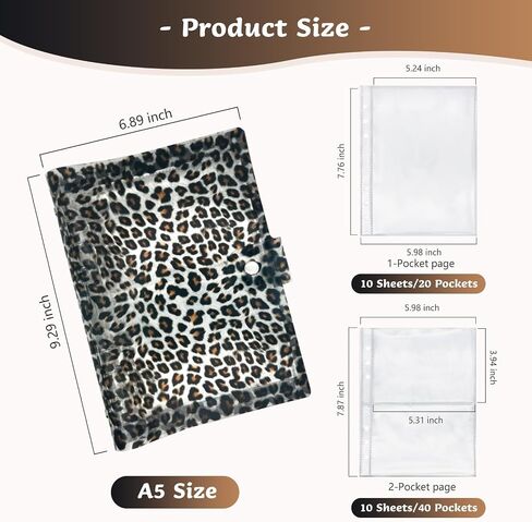 Sticker Organizer Binder Reusable Storage Book Collecting Album A5 Keeper Notebook with 20 Sheets Pocket Page (Leopard print) in Saudi Arabia