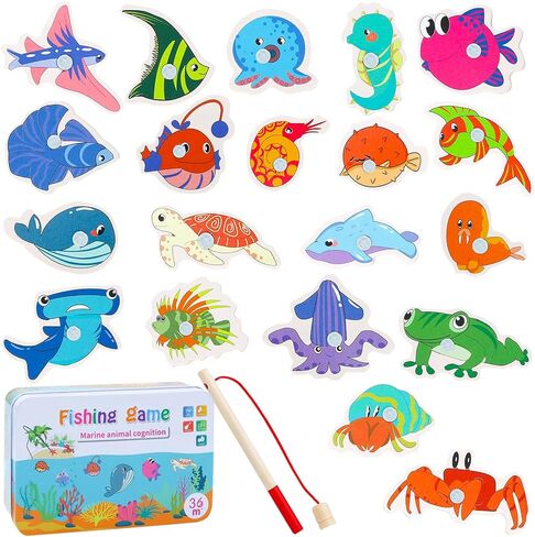ONEST 8 Pieces Wooden Magnetic Fishing Poles Wooden Magnet Poles Fishing Rod Learning Games for Kindergarten Preschool Girl Boy in Saudi Arabia