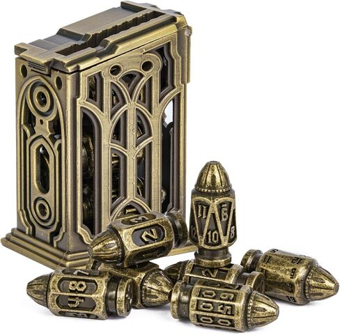 UDIXI Metal DND Bullet Dice Set with Magazine Container, 7-Die Polyhedral Metal Dice Set Cyberpunk Style for Warhammer 40K, D&D, Sci-Fi, War or Other Tabletop Games（Bronze） in Saudi Arabia
