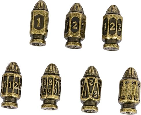 UDIXI Metal DND Bullet Dice Set with Magazine Container, 7-Die Polyhedral Metal Dice Set Cyberpunk Style for Warhammer 40K, D&D, Sci-Fi, War or Other Tabletop Games（Bronze） in Saudi Arabia
