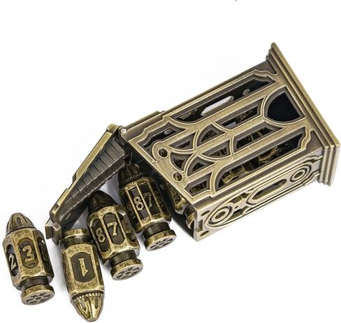 UDIXI Metal DND Bullet Dice Set with Magazine Container, 7-Die Polyhedral Metal Dice Set Cyberpunk Style for Warhammer 40K, D&D, Sci-Fi, War or Other Tabletop Games（Bronze） in Saudi Arabia