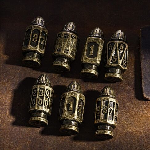 UDIXI Metal DND Bullet Dice Set with Magazine Container, 7-Die Polyhedral Metal Dice Set Cyberpunk Style for Warhammer 40K, D&D, Sci-Fi, War or Other Tabletop Games（Bronze） in Saudi Arabia