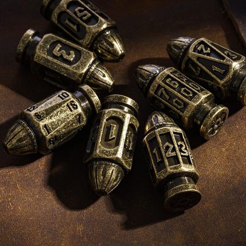 UDIXI Metal DND Bullet Dice Set with Magazine Container, 7-Die Polyhedral Metal Dice Set Cyberpunk Style for Warhammer 40K, D&D, Sci-Fi, War or Other Tabletop Games（Bronze） in Saudi Arabia