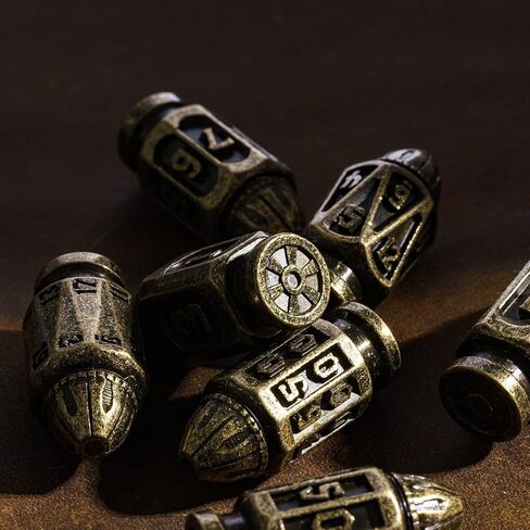 UDIXI Metal DND Bullet Dice Set with Magazine Container, 7-Die Polyhedral Metal Dice Set Cyberpunk Style for Warhammer 40K, D&D, Sci-Fi, War or Other Tabletop Games（Bronze） in Saudi Arabia