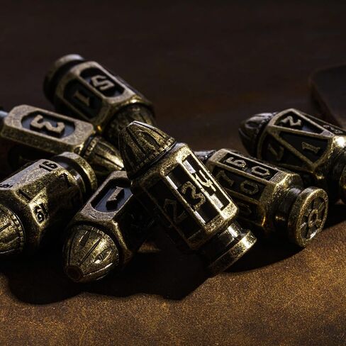 UDIXI Metal DND Bullet Dice Set with Magazine Container, 7-Die Polyhedral Metal Dice Set Cyberpunk Style for Warhammer 40K, D&D, Sci-Fi, War or Other Tabletop Games（Bronze） in Saudi Arabia