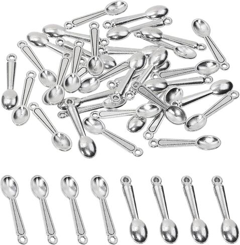 Tupalizy 100PCS Tiny Spoon Charms Tableware Kitchen Cooking Utensils Charms Pendants for Bracelets Jewelry Making Necklaces Earrings Key Chains Crafts Christmas Halloween Party Decors in Saudi Arabia