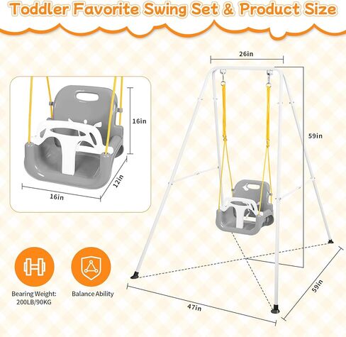 4-in-1 Toddler Swing Set & Baby Jumper and Bouncer for Toddlers, Foldable Baby Swing Stand for Outdoor Indoor Play, Easy to Assemble and Store for Ages 6 Months to 10 Years Old (Grey) in Kuwait