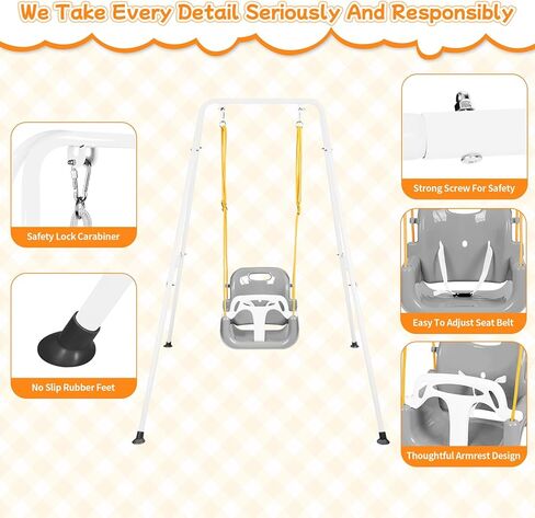 4-in-1 Toddler Swing Set & Baby Jumper and Bouncer for Toddlers, Foldable Baby Swing Stand for Outdoor Indoor Play, Easy to Assemble and Store for Ages 6 Months to 10 Years Old (Grey) in Kuwait