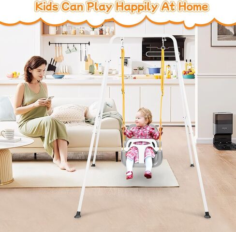 4-in-1 Toddler Swing Set & Baby Jumper and Bouncer for Toddlers, Foldable Baby Swing Stand for Outdoor Indoor Play, Easy to Assemble and Store for Ages 6 Months to 10 Years Old (Grey) in Kuwait