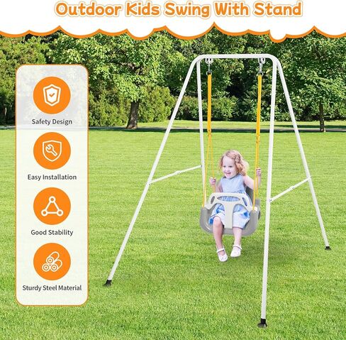 4-in-1 Toddler Swing Set & Baby Jumper and Bouncer for Toddlers, Foldable Baby Swing Stand for Outdoor Indoor Play, Easy to Assemble and Store for Ages 6 Months to 10 Years Old (Grey) in Kuwait
