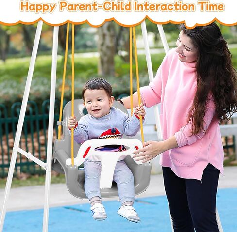 4-in-1 Toddler Swing Set & Baby Jumper and Bouncer for Toddlers, Foldable Baby Swing Stand for Outdoor Indoor Play, Easy to Assemble and Store for Ages 6 Months to 10 Years Old (Grey) in Kuwait