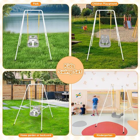 4-in-1 Toddler Swing Set & Baby Jumper and Bouncer for Toddlers, Foldable Baby Swing Stand for Outdoor Indoor Play, Easy to Assemble and Store for Ages 6 Months to 10 Years Old (Grey) in Kuwait