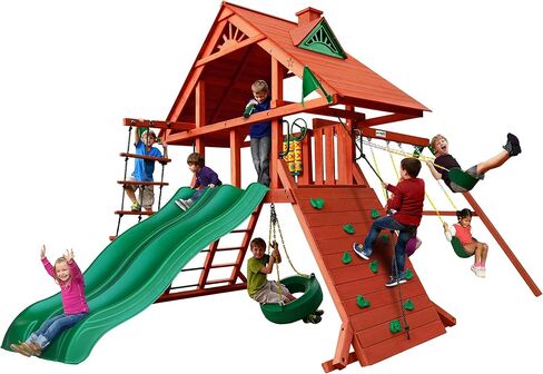 Gorilla Playsets 01-0012 Sun Palace I Wood Swing Set with Tire Swing, Rock Wall, and Wood Roof, Redwood in Saudi Arabia