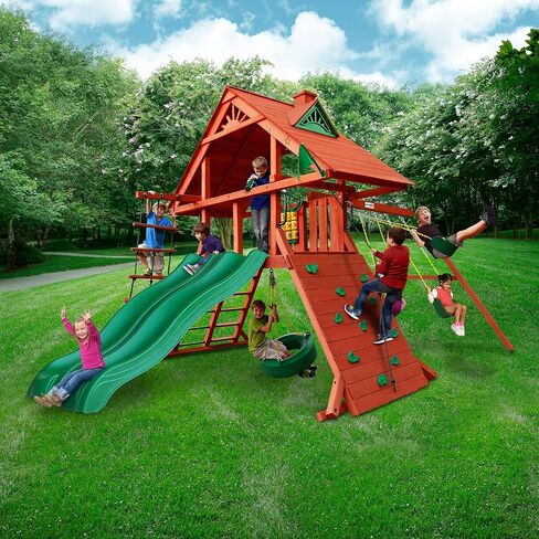 Gorilla Playsets 01-0012 Sun Palace I Wood Swing Set with Tire Swing, Rock Wall, and Wood Roof, Redwood in Saudi Arabia
