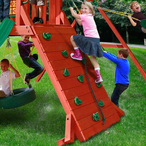 Gorilla Playsets 01-0012 Sun Palace I Wood Swing Set with Tire Swing, Rock Wall, and Wood Roof, Redwood in Saudi Arabia
