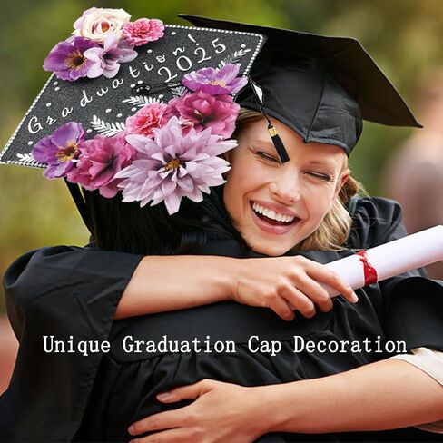 Nagobi Purple DIY Graduation Cap Decorations Kit, Flowers Grad Cap Decorations for 2025 Included Faux Flower Heads 3D Butterfly Rhinestones Alphabet Letter Stickers for Grad Party Craft Decor in Saudi Arabia