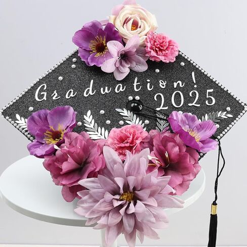 Nagobi Purple DIY Graduation Cap Decorations Kit, Flowers Grad Cap Decorations for 2025 Included Faux Flower Heads 3D Butterfly Rhinestones Alphabet Letter Stickers for Grad Party Craft Decor in Saudi Arabia