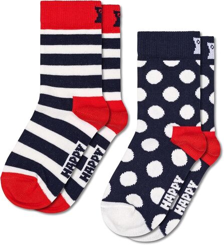 Happy Socks 2-Pack Printed Socks for Kids - Made with Organic Sustainable Cotton - Classic Stripes and Dots Socks - Multicolor - Size 7-9 Years in Saudi Arabia