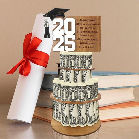 ABTOLS 2025 HOME GIFT HOLDER ، WOODEN 2025 HOLDER MONEY حامل نقدي مزدوج الطبقة مع 25 HOLE DIY هدية نقدية المال الفريدة لمستلزمات التخرج (أبيض) in Kuwait