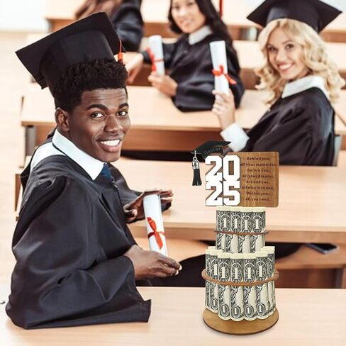 ABTOLS 2025 HOME GIFT HOLDER ، WOODEN 2025 HOLDER MONEY حامل نقدي مزدوج الطبقة مع 25 HOLE DIY هدية نقدية المال الفريدة لمستلزمات التخرج (أبيض) in Kuwait