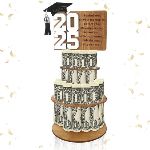 ABTOLS 2025 HOME GIFT HOLDER ، WOODEN 2025 HOLDER MONEY حامل نقدي مزدوج الطبقة مع 25 HOLE DIY هدية نقدية المال الفريدة لمستلزمات التخرج (أبيض) in Kuwait